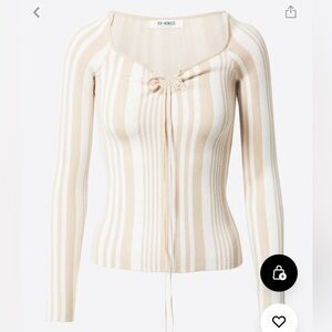 NWOT 4th & Reckless Beige & White Stripe Square Neck Fitted Long Sleeve